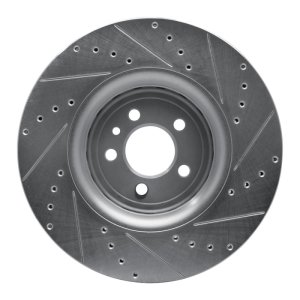 Dodge Charger Brake Rotor (1) - Front Left - R1 Concepts - Drilled & Slotted - Silver - `14-`23